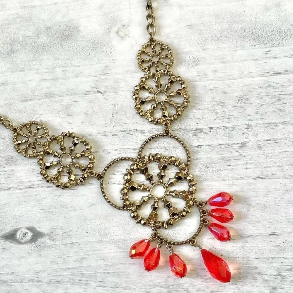 Gold tone beaded statement necklace